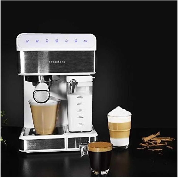 Полуавтоматична кафемашина Cecotec Power Instant-ccino Touch Bianca Series, резервоар за мляко, сензорен контролен панел, 20 бара, термоблок, 1350W