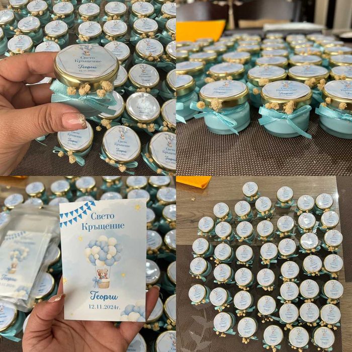 Подаръчета за гости - ароматни соеви свещи в бурканче за поводи