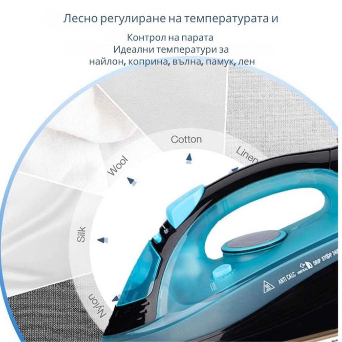 Безжична парна ютия 2400W с керамична плоча