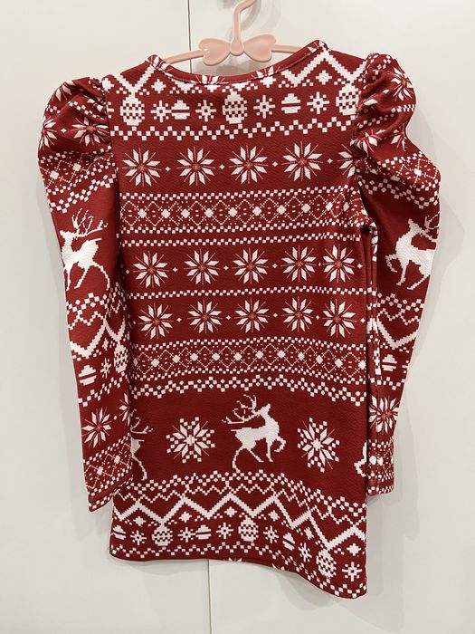 Коледна рокля с принт на елени