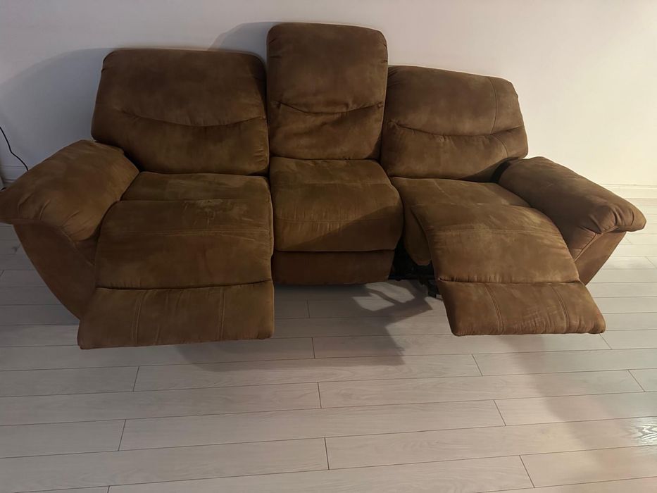 Canapea 3 locuri + Fotoliu - Mobexpert / piele întoarsă - recliner electric