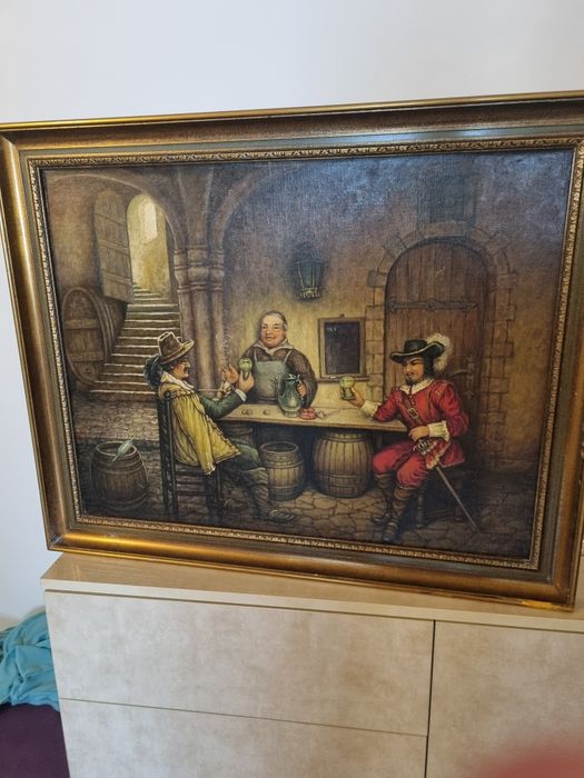 Tablou vechi ulei pe panza lipita pe carton