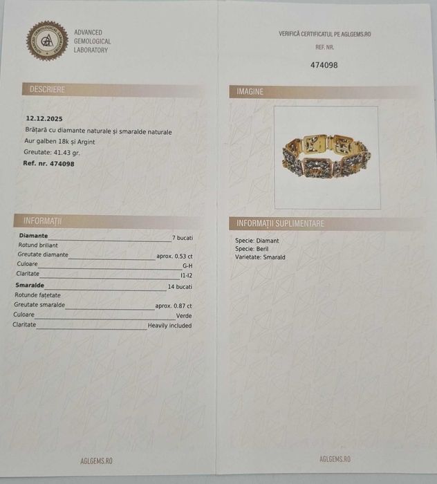 Piesa exceptionala! Bratara veche art nouveau aur 18 k, diamante si smaralde naturale