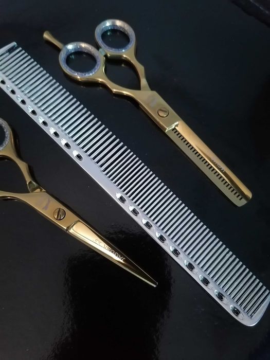 Set Foarfeci profesionale jaguar tuns filat pieptăn 5,5 auriu