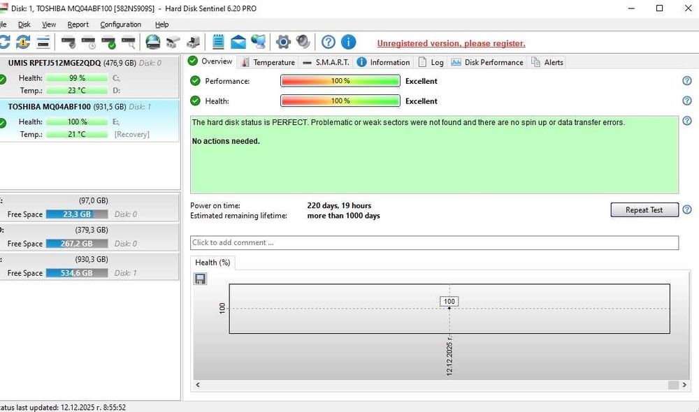 1000GB 1TB HDD Slim 7mm Твърд диск за лаптоп 2.5' Sata 3 Отличен