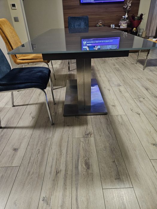 Masa de sticla gri 180x90 cu  mecanism extindere 220x90