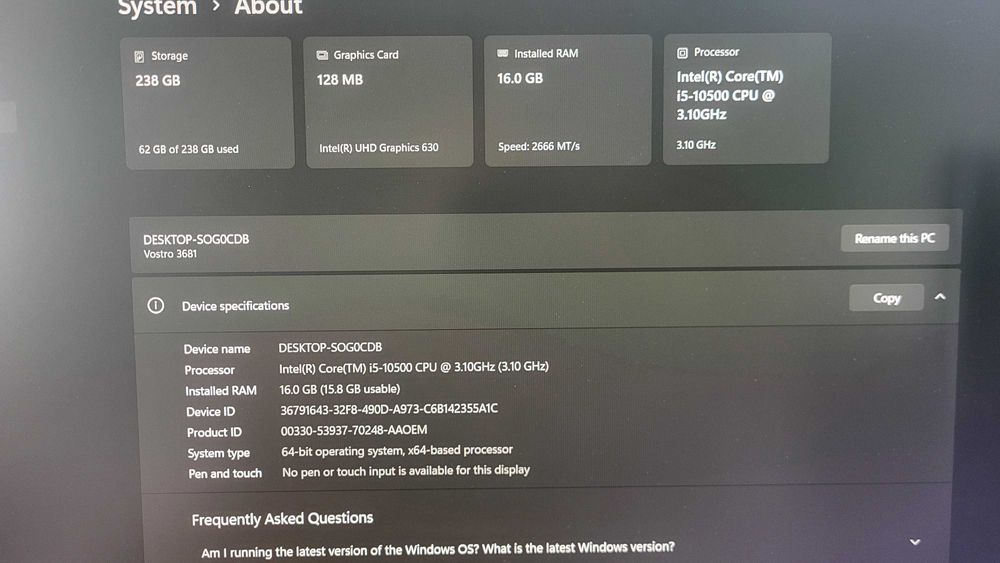 Компютър Dell Vostro 3681 SFF, Intel Core i5-10500 SSD-256GB DDR4-16GB