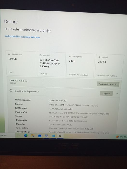 Vând laptop ASUS REPUBLIC OF GAMES i7 preț 950 lei