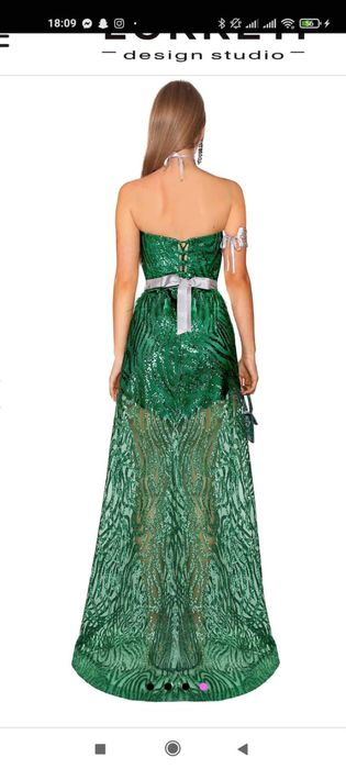 Зелена бляскава бална рокля Loretti