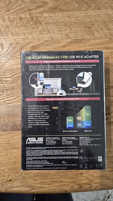 Placa de retea Wireless Asus USB-AC68, Adaptor, USB 3.0, 802.11 a/b/g/