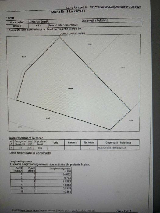 teren Uricani Iasi spate Dedeman 652 mp Urgent! pers fizica