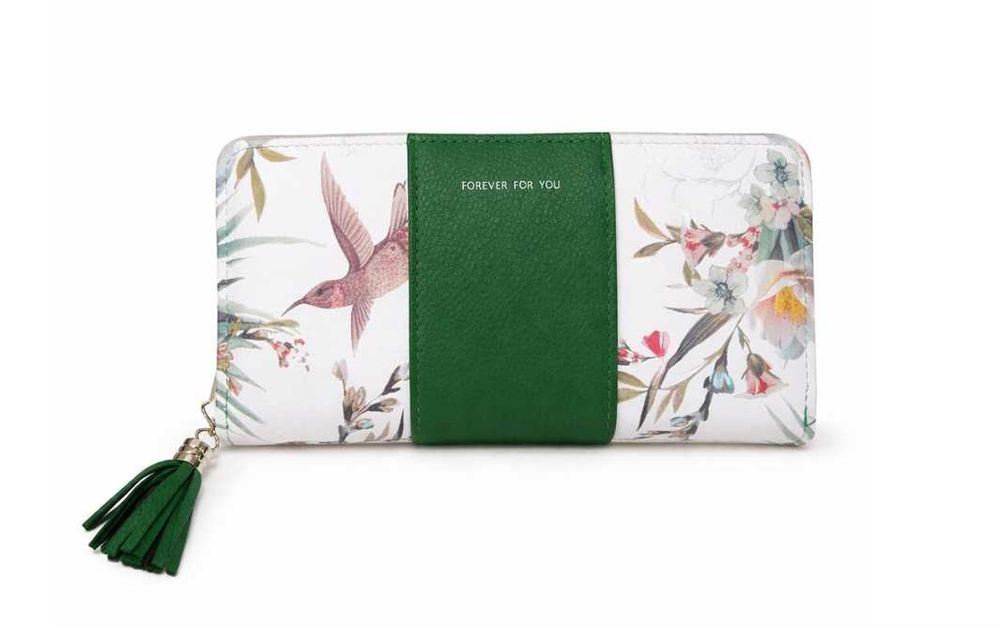 Portofel damă floral cu accente verzi – eleganță inspirată din natură