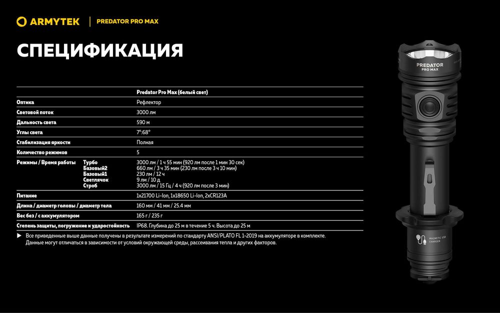 Тактический противоударный водостойкий фонарь Armytek Predator Pro Max