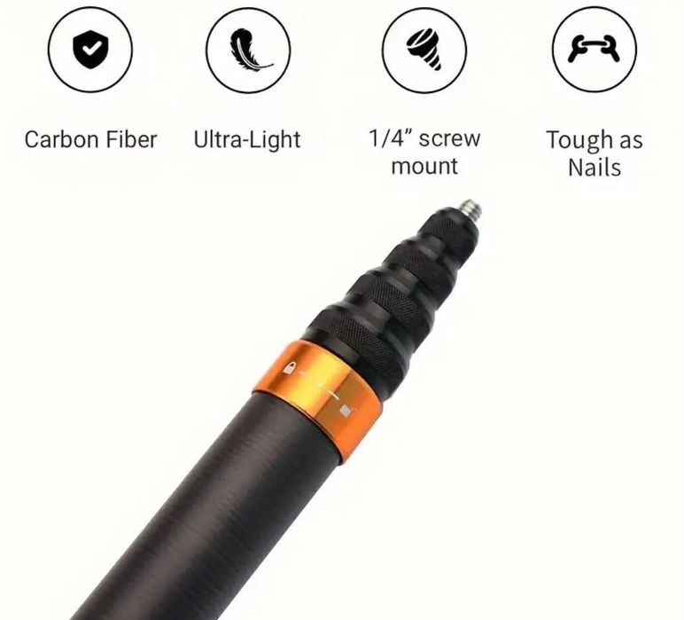 Selfie stick invizibil carbon 3m Insta 360 X4, X5, GoPro Max, DJI 360