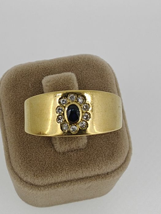 Inel aur 18k 8.07gr cu diamante naturale și safir /mărime mare (r)