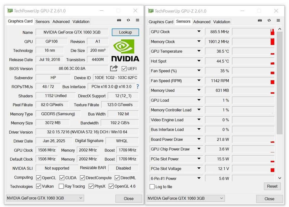 Видео карта GPU HP GTX 1060 OEM 3GB GDDR5 192bit DP/DVI/HDMI