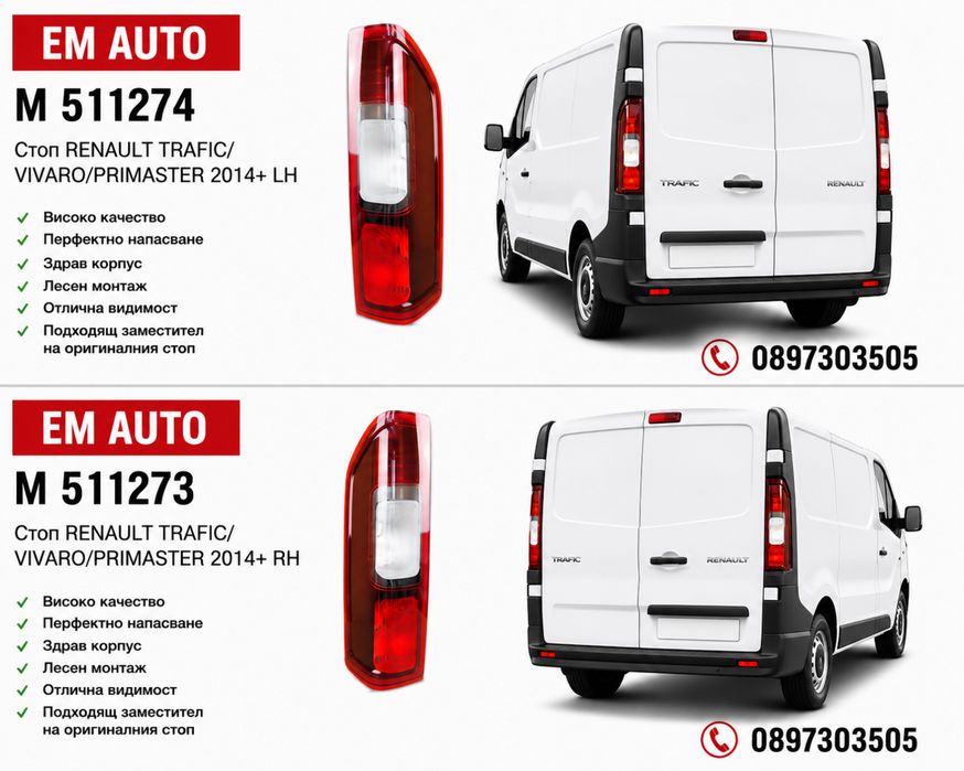 Стопове за Renault Trafic / Opel Vivaro / Primastar 2014+ LH / RH