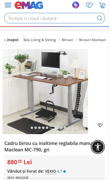 Cadru birou cu inaltime reglabila manual, Maclean MC-790, gri