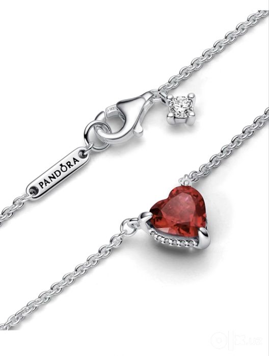 Серебряное колье Pandora "Красное сердце" (оригинал)