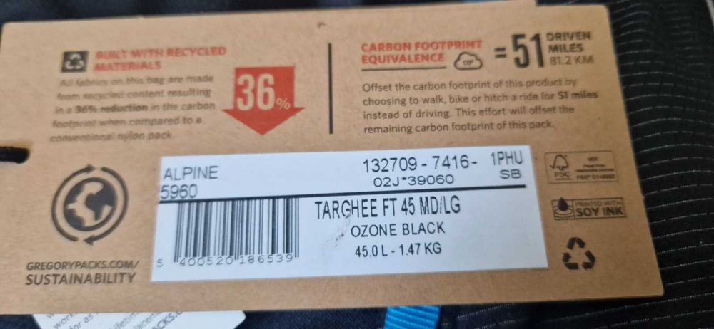 Rucsac GREGORY 45 L Targhee osprey thule deuter salewa ski mammut munte