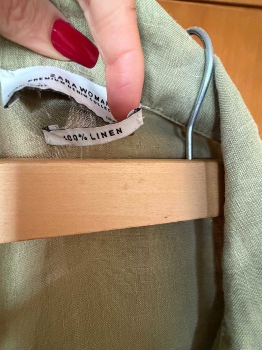 Ленена рокля в маслинено зелен цвят Zara, размер M/L