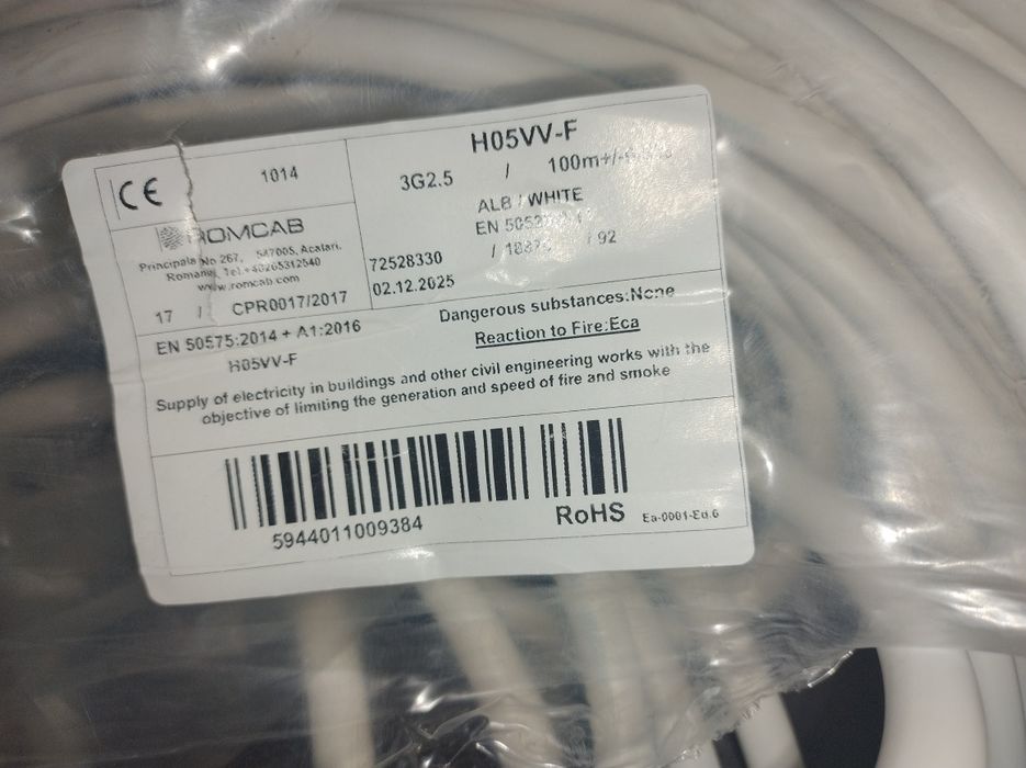 Cablu H05VV-F (MYYM) 3G2.5 mm² cupru lițat nou – 65 metri