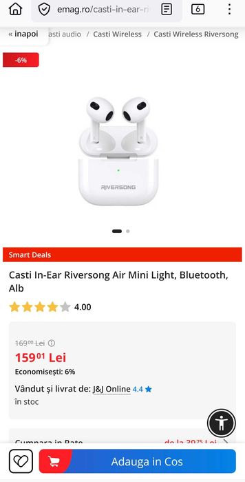 Casti In-Ear Riversong Air Mini Light Wireless fara fir Bluetooth NOI