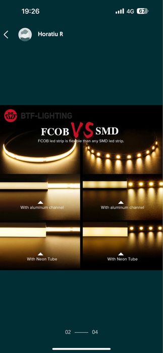 Banda led COB BTF LIGHTNING 12V 3 metri 336 si 528 leduri cul. 4000K