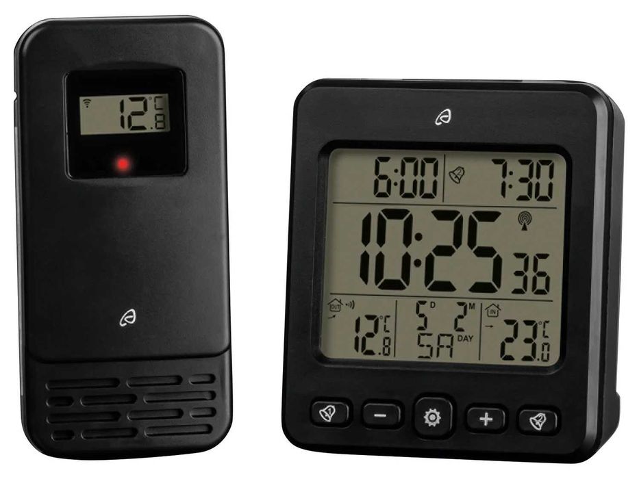 Stație meteo interior - exterior, radiocomandata, cu senzor exterior; ceas cu termometru si calendar, wireless, noua, sigilata, realizata in Germania
