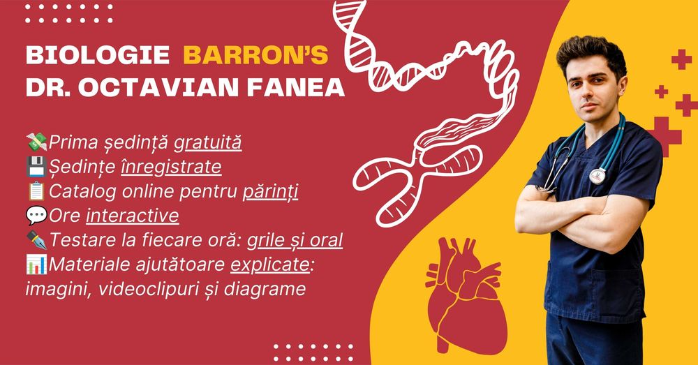 Meditații Admitere Medicină (Barron's) | Promovabilitate 87.5% | PRIMA ȘEDINȚĂ GRATUITĂ | Medic cu 6 ani experiență de predare