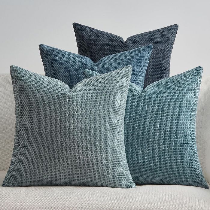 Set 4 Fete Perna Chenille 45x45 Decorative Albastru