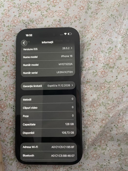 iPhone 16 128GB – Baterie 98% – Stare foarte bună