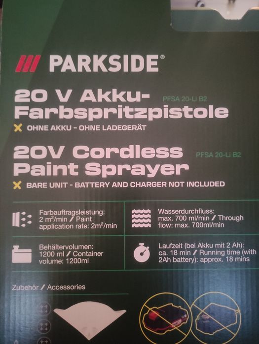 Pistol de vopsit parkside pe acumulator de 20 V