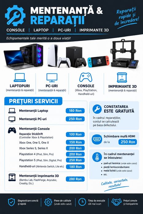 Mentenanta&Reparatii  Console,Pc,Laptop,Imprimante 3d