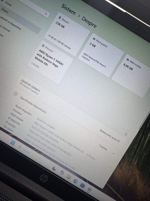 Laptop Hp Ryzen 5 3450U radeon vega mobile GFX