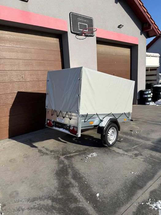 Remorca auto cu prelata 200x108x110 mono ax 750kg gri/albastru