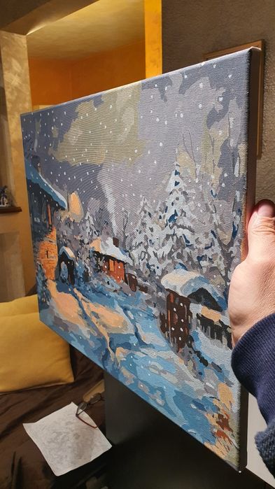 Картина - Снежна приказка рисувана по номера