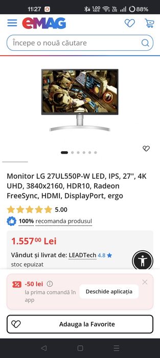Vând monitor LG 27" 4K