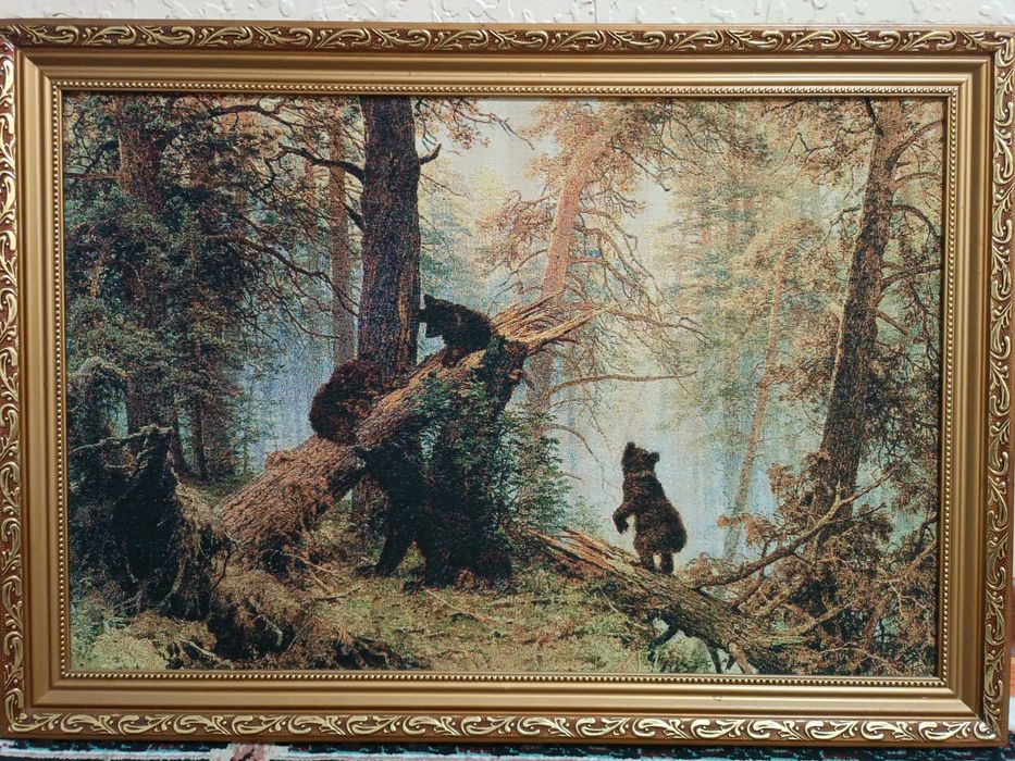 Вышитая картина артина "Утро в сосновом лесу". Гобелен