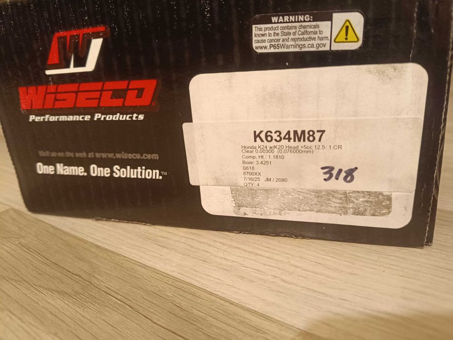 Нови ковани бутала Wiseco K634M87 87мм 12.5:1 Honda K24 / K20