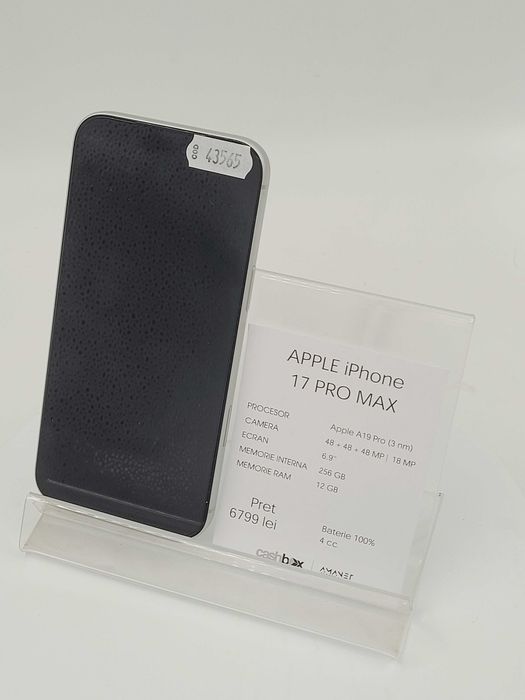 Garantie 24 luni Iphone 17 PRO MAX 256GB baterie 100% 4cc CashBox