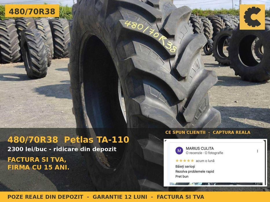 ANVELOPE 480/70R38 Petlas TA110 Cauciucuri Tractor Spate 4x4 New Holland Case Landini Same SH GARANTIE Factura TVA Livrare