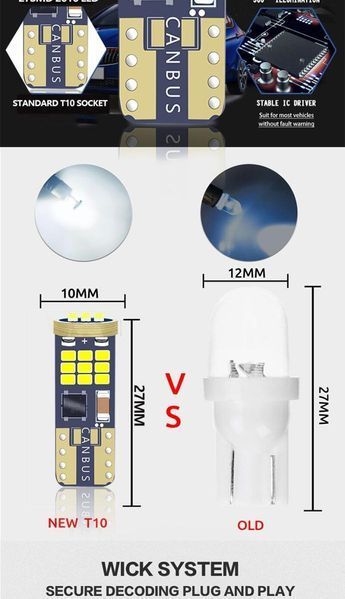 Лед крушки 2бр. за габарит T10-W5W 27led 4014smd-А-3342