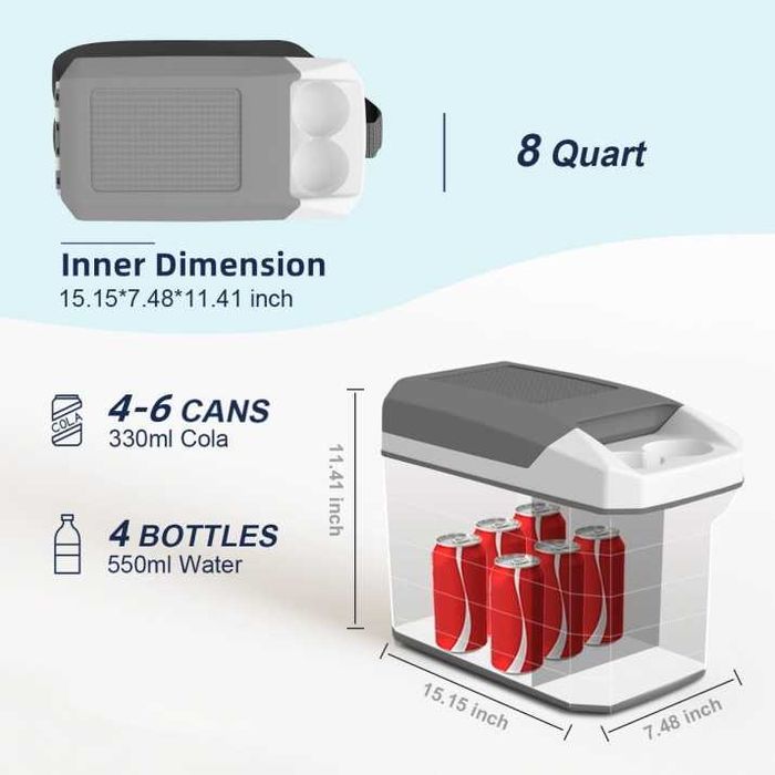 Електрическа хладилна кутия 8L за автомобил, каравна, кемпер, 12V 220V