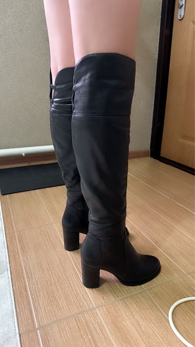 Кожаные сапоги зимние