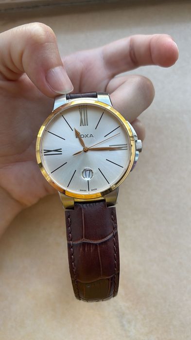 Ceas Doxa NOU ,cu curea de piele cocodile maro ,geam cristal safir ,colecție D-light ,30 atm