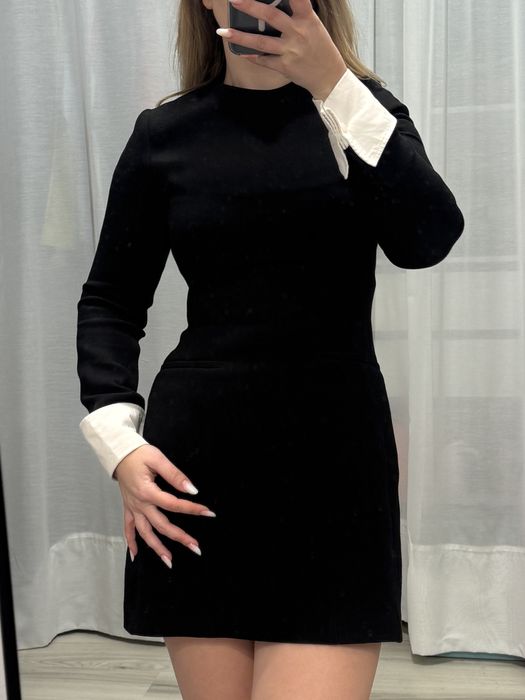 Rochie scurta eleganta neagra cu mansete albe office Zara marimea XS