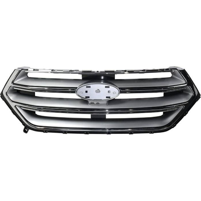 Grila radiator masca fata Ford Edge, 06.2014-06.2019, cu rama crom; grunduit; gri; cu gaura camera, FT4B-81510-K; FT4Z-8200-CA