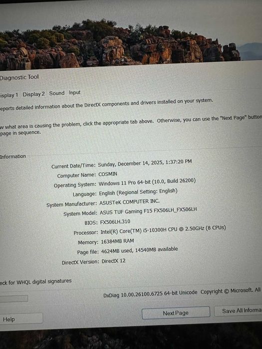 Laptop de gaming ASUS TUF F15 FX506LH