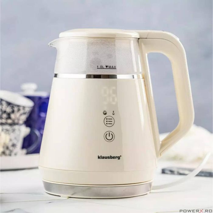 Fierbator electric, fabricat din sticla borosilicata, panou LED, crem,